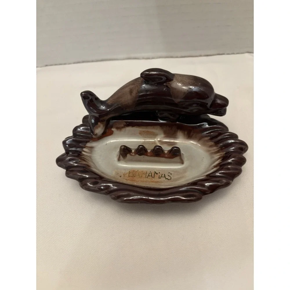 Vintage Art Deco Bahamas Mid Century Dolphin Nautical Ashtray Japan